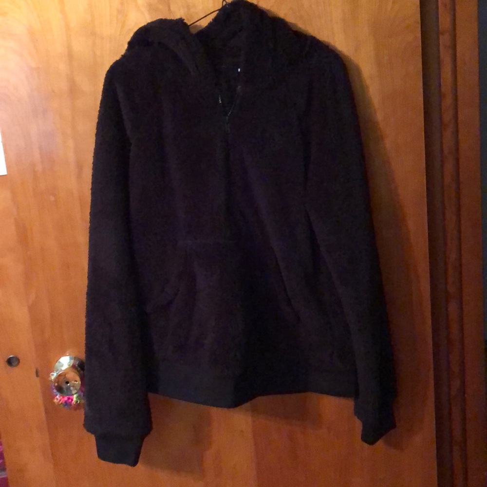 Black Fluffy Fila Jacket